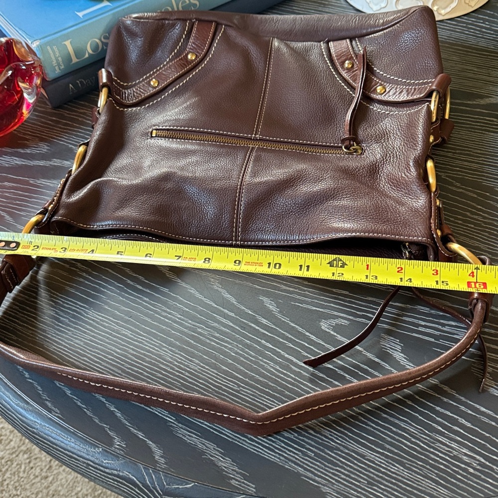 LUCE Chocolate Brown Hobo Slouch Genuine Leather Purse Gold Hardware - Picture 14 of 15
